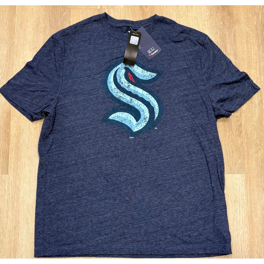 NWT Men's Fanatics Seattle Kraken Tee - XL - Navy Blue Heathered - Picture 1 of 4